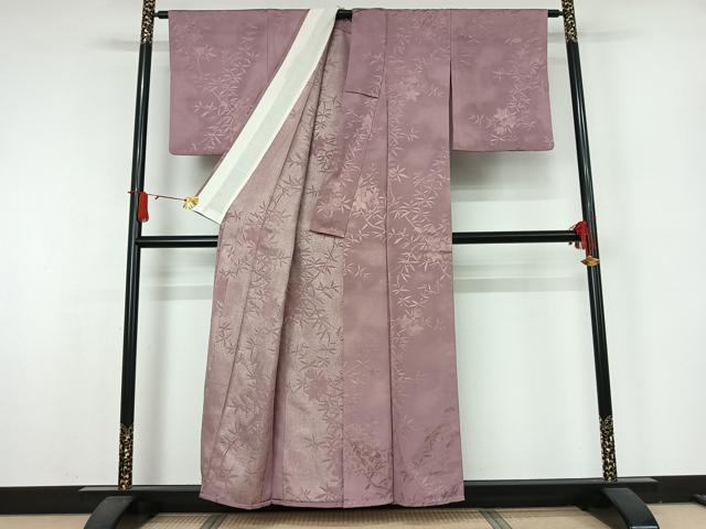 平和屋着物▽上質な小紋　単衣　草花文　銀通し地　正絹　逸品　AABJ9611jh