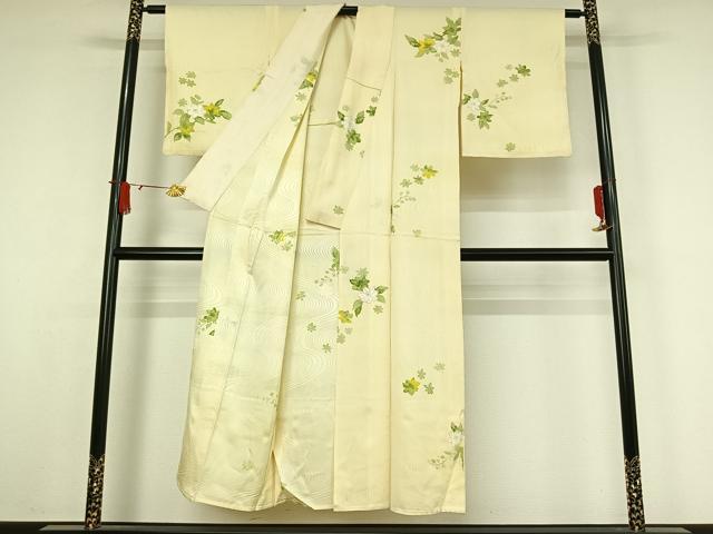 平和屋着物▽上質な小紋　単衣　手描き　草花文　正絹　逸品　AABJ9612jh