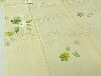 平和屋着物▽上質な小紋　単衣　手描き　草花文　正絹　逸品　AABJ9612jh