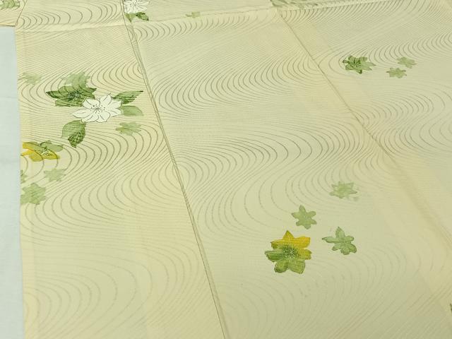 平和屋着物▽上質な小紋　単衣　手描き　草花文　正絹　逸品　AABJ9612jh