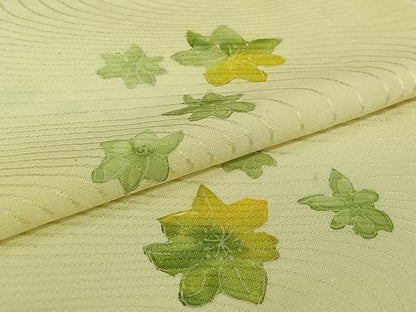 平和屋着物▽上質な小紋　単衣　手描き　草花文　正絹　逸品　AABJ9612jh