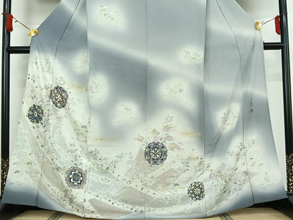 平和屋着物▽一真工房 加藤一真 風彩染 訪問着 単衣 中国三大刺繍 汕頭刺繍 スワトウ刺繍 総刺繍 正倉院花文 金糸 金彩 逸品 AABJ9614jh