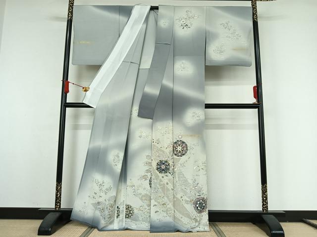 平和屋着物▽一真工房 加藤一真 風彩染 訪問着 単衣 中国三大刺繍 汕頭刺繍 スワトウ刺繍 総刺繍 正倉院花文 金糸 金彩 逸品 AABJ9614jh