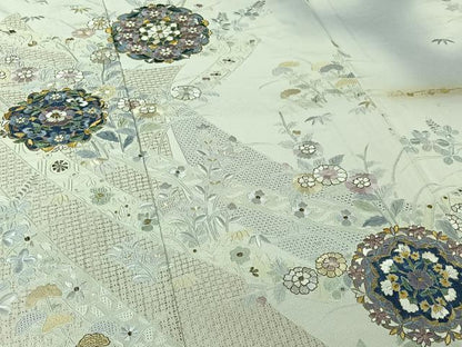 平和屋着物▽一真工房 加藤一真 風彩染 訪問着 単衣 中国三大刺繍 汕頭刺繍 スワトウ刺繍 総刺繍 正倉院花文 金糸 金彩 逸品 AABJ9614jh