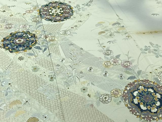 平和屋着物▽一真工房 加藤一真 風彩染 訪問着 単衣 中国三大刺繍 汕頭刺繍 スワトウ刺繍 総刺繍 正倉院花文 金糸 金彩 逸品 AABJ9614jh
