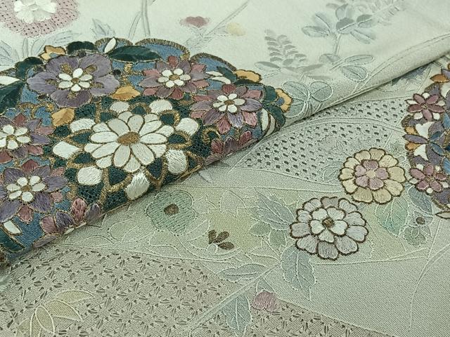 平和屋着物▽一真工房 加藤一真 風彩染 訪問着 単衣 中国三大刺繍 汕頭刺繍 スワトウ刺繍 総刺繍 正倉院花文 金糸 金彩 逸品 AABJ9614jh