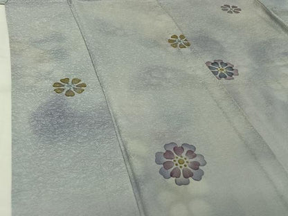 平和屋着物▽上質な小紋　単衣　手描き　舞花文　暈し染め　正絹　逸品　AABJ9615jh