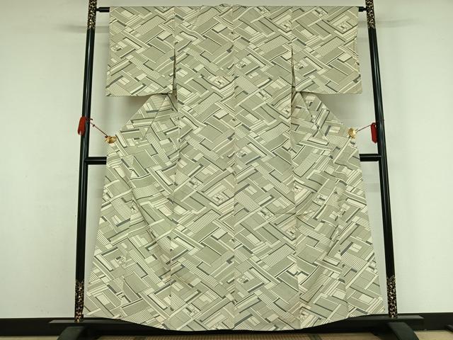 平和屋着物▽上質な小紋　単衣　幾何学文様　正絹　逸品　AABJ9616jh