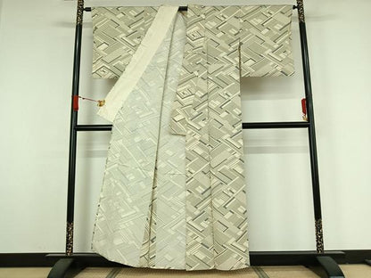 平和屋着物▽上質な小紋　単衣　幾何学文様　正絹　逸品　AABJ9616jh