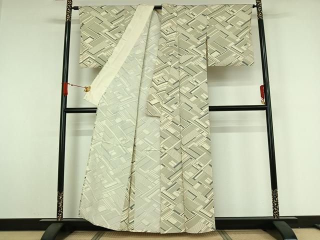 平和屋着物▽上質な小紋　単衣　幾何学文様　正絹　逸品　AABJ9616jh