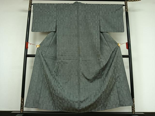 平和屋着物▽上質な紬　単衣　幾何学文様　正絹　逸品　AABJ9617jh