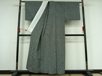 平和屋着物▽上質な紬　単衣　幾何学文様　正絹　逸品　AABJ9617jh
