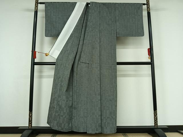 平和屋着物▽上質な紬　単衣　幾何学文様　正絹　逸品　AABJ9617jh
