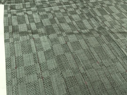 平和屋着物▽上質な紬　単衣　幾何学文様　正絹　逸品　AABJ9617jh