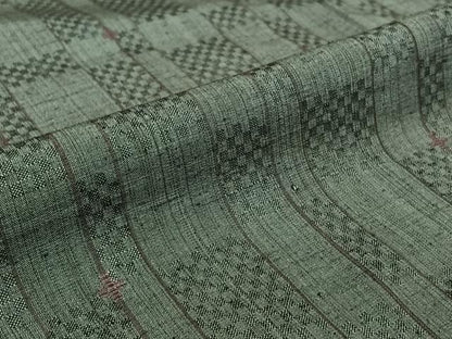 平和屋着物▽上質な紬　単衣　幾何学文様　正絹　逸品　AABJ9617jh