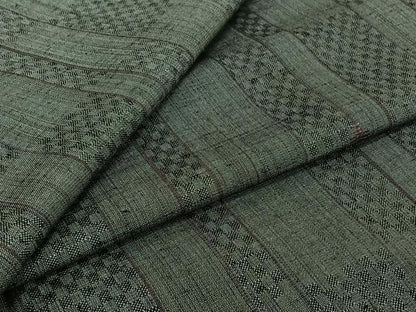 平和屋着物▽上質な紬　単衣　幾何学文様　正絹　逸品　AABJ9617jh