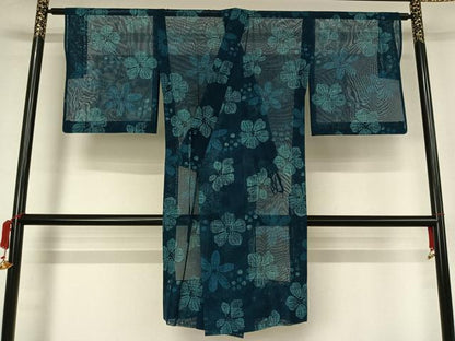 平和屋着物▽道中着　スリーシーズン　春夏秋　塵除け　舞花文　ロング丈　正絹　逸品　AABJ9620jh