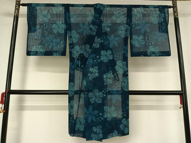 平和屋着物▽道中着　スリーシーズン　春夏秋　塵除け　舞花文　ロング丈　正絹　逸品　AABJ9620jh