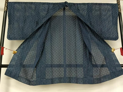 平和屋着物▽道中着　スリーシーズン　春夏秋　塵除け　幾何学文様　ロング丈　正絹　逸品　未使用　AABJ9622jh