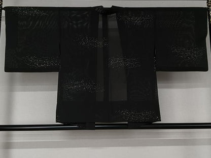 平和屋着物▽羽織　スリーシーズン　春夏秋　塵除け　芝文　黒地　正絹　逸品　AABJ9626jh