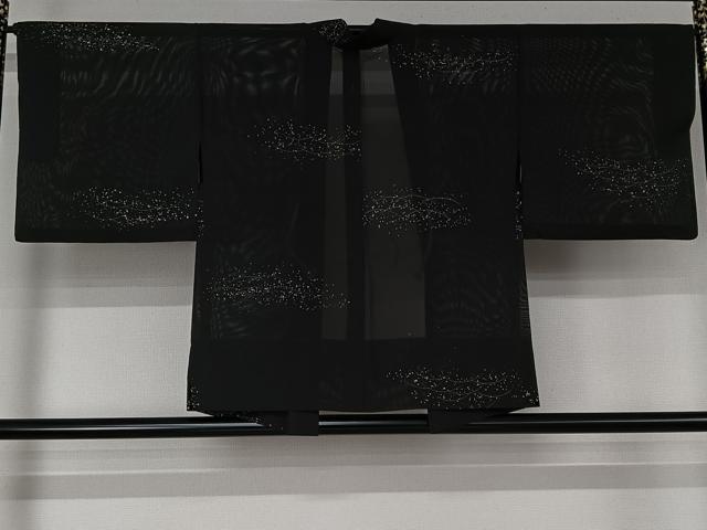 平和屋着物▽羽織　スリーシーズン　春夏秋　塵除け　芝文　黒地　正絹　逸品　AABJ9626jh