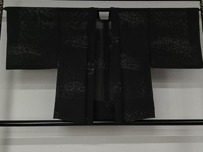 平和屋着物▽羽織　スリーシーズン　春夏秋　塵除け　芝文　黒地　正絹　逸品　AABJ9626jh