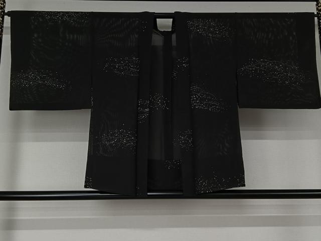 平和屋着物▽羽織　スリーシーズン　春夏秋　塵除け　芝文　黒地　正絹　逸品　AABJ9626jh