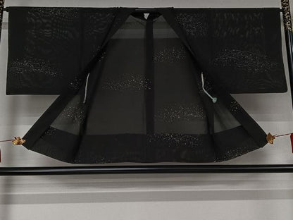 平和屋着物▽羽織　スリーシーズン　春夏秋　塵除け　芝文　黒地　正絹　逸品　AABJ9626jh