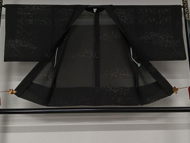 平和屋着物▽羽織　スリーシーズン　春夏秋　塵除け　芝文　黒地　正絹　逸品　AABJ9626jh