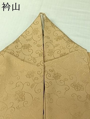 平和屋着物▽無地絵羽訪問着　単衣　横段花丸地紋　丁子色　正絹　逸品　AABJ9631jh