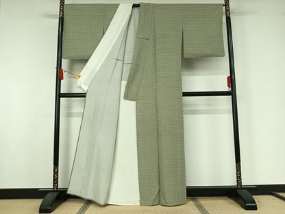 平和屋着物▽上質な小紋　単衣　亀甲花文　正絹　逸品　AABJ9632jh