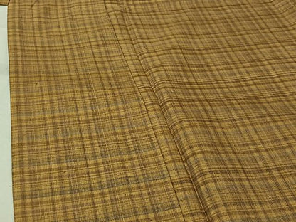 平和屋着物▽上質な紬　単衣　格子　正絹　逸品　AABJ9636jh