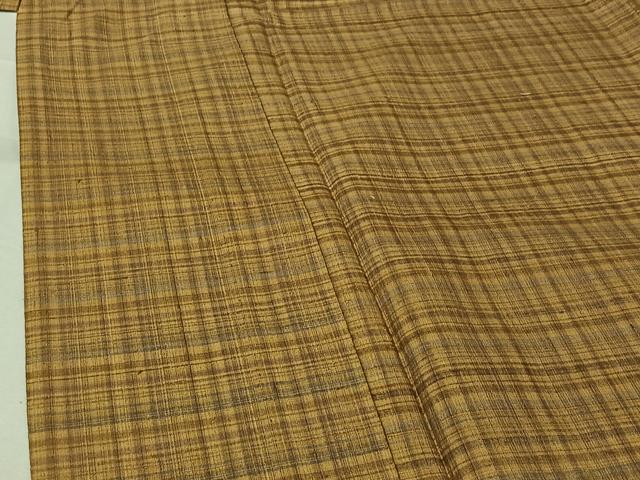 平和屋着物▽上質な紬　単衣　格子　正絹　逸品　AABJ9636jh