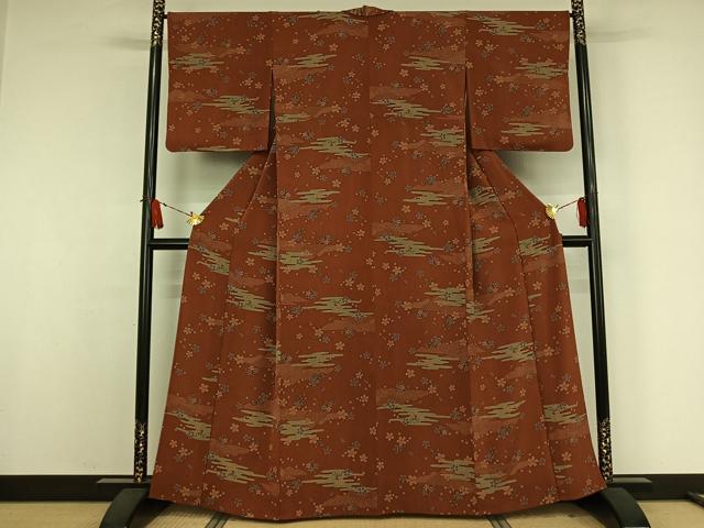 平和屋着物▽小紋　単衣　舞花文　洗える着物　AABJ9638jh