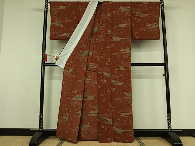 平和屋着物▽小紋　単衣　舞花文　洗える着物　AABJ9638jh