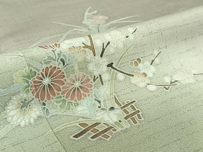 平和屋着物▽訪問着　単衣　草花文　暈し染め　洗える着物　AABJ9639jh