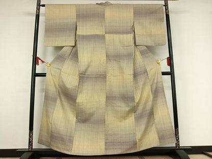 平和屋着物▽生紬　単衣　横段文　正絹　逸品　AABJ9641jh