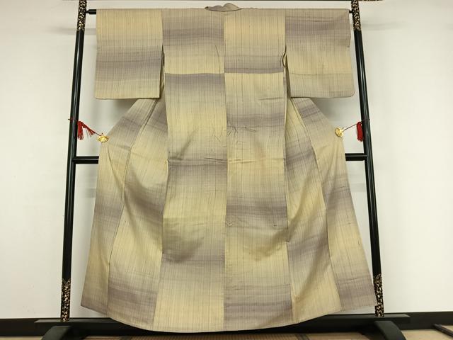平和屋着物▽生紬　単衣　横段文　正絹　逸品　AABJ9641jh