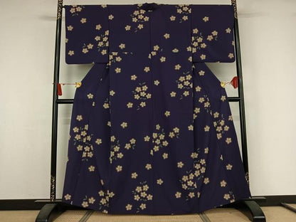 平和屋着物▽小紋　単衣　舞桜文　洗える着物　AABJ9643jh