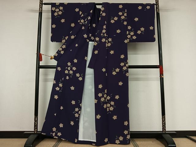 平和屋着物▽小紋　単衣　舞桜文　洗える着物　AABJ9643jh
