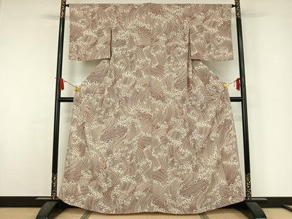 平和屋着物▽小紋　単衣　立波文　洗える着物　AABJ9645jh