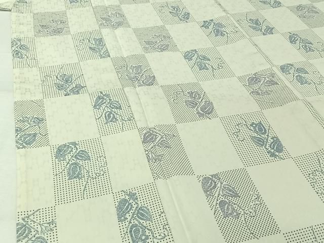 平和屋着物▽小紋　単衣　市松唐草文　ロング丈　洗える着物　AABJ9646jh