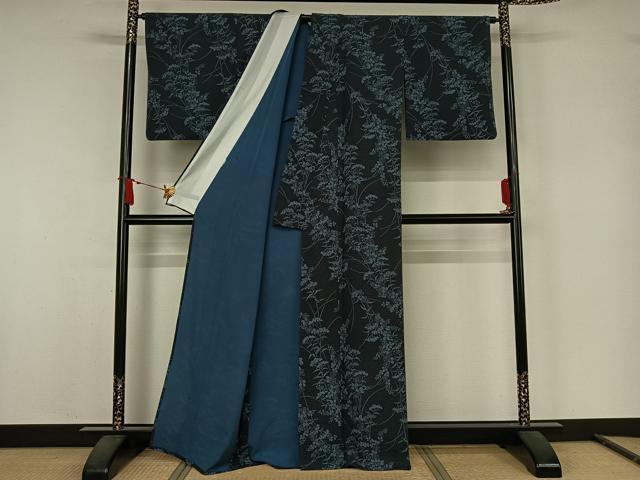 平和屋着物▽小紋　単衣　草花文　洗える着物　AABJ9649jh