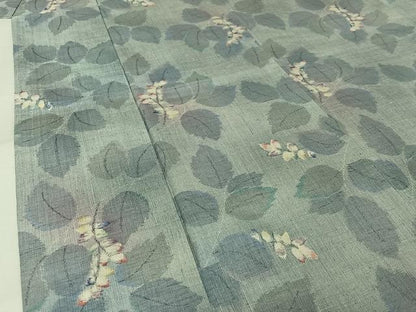平和屋着物▽小千谷紬　単衣　草葉文　正絹　逸品　AABJ9650jh