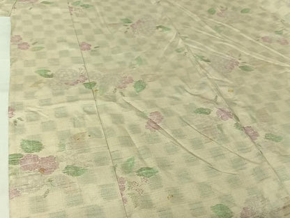 平和屋着物▽上質な紬　単衣　草花文　正絹　逸品　AABJ9651jh