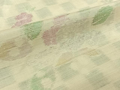 平和屋着物▽上質な紬　単衣　草花文　正絹　逸品　AABJ9651jh