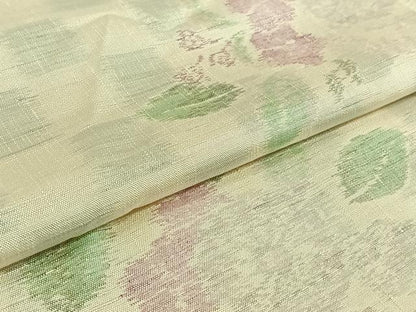 平和屋着物▽上質な紬　単衣　草花文　正絹　逸品　AABJ9651jh