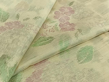 平和屋着物▽上質な紬　単衣　草花文　正絹　逸品　AABJ9651jh