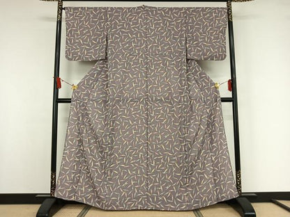 平和屋着物▽小紋　単衣　草葉文　鬼しぼ縮緬　洗える着物　AABJ9652jh