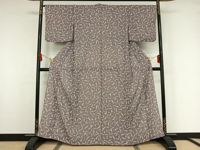 平和屋着物▽小紋　単衣　草葉文　鬼しぼ縮緬　洗える着物　AABJ9652jh
